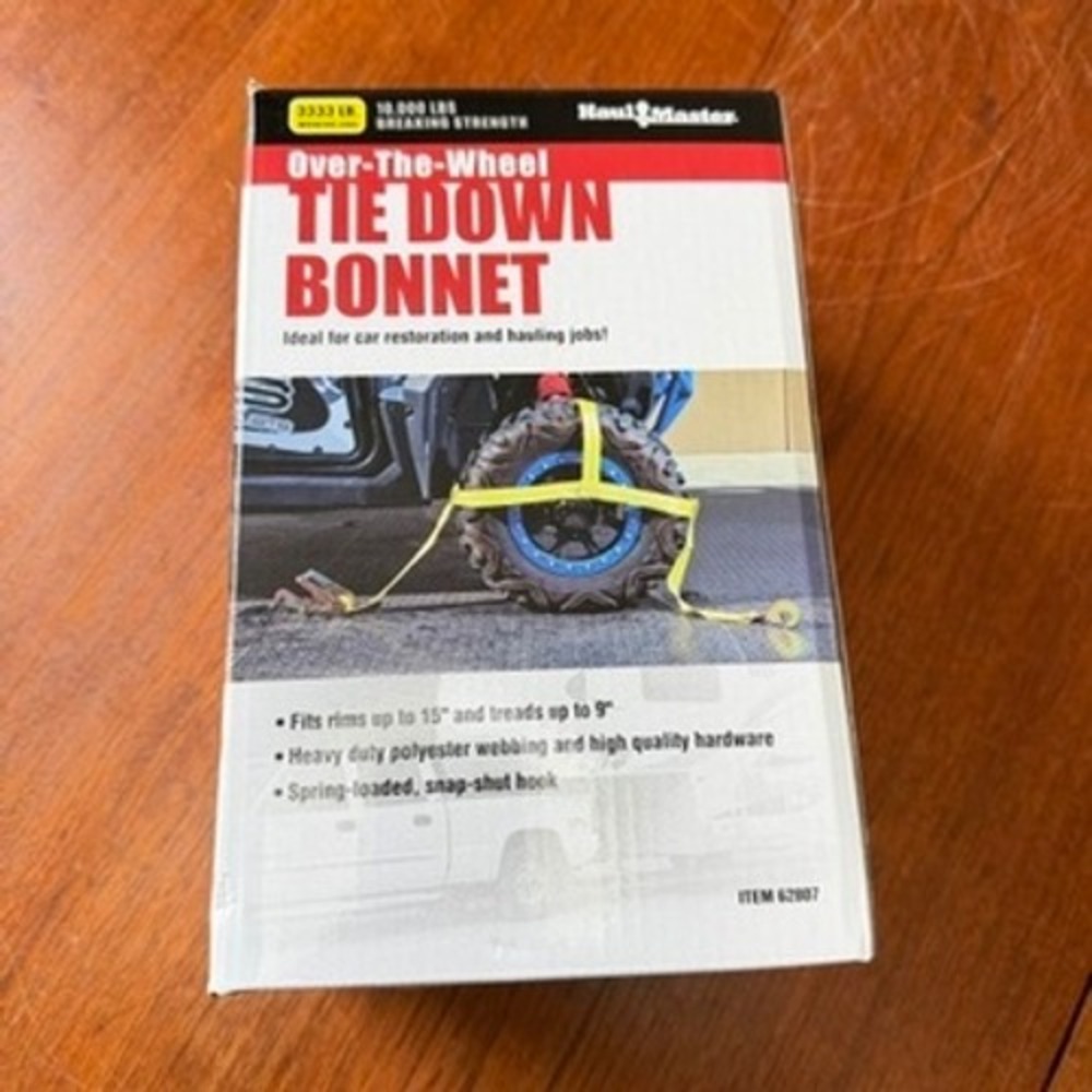 Harbor Freight Over-The-Wheel Tie Down Bonnet 62807 Yellow Ratchet Strap Hauling